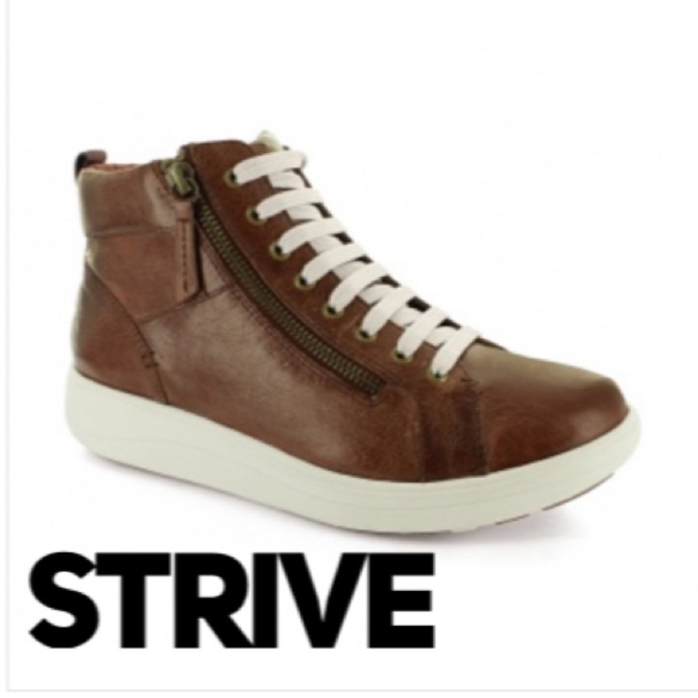Strive Kensington Memory Foam Arch Support Sneaker Boot In Dark Tan Leather